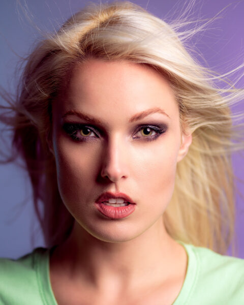 A blonde model in a glam headshot session in Los Angeles