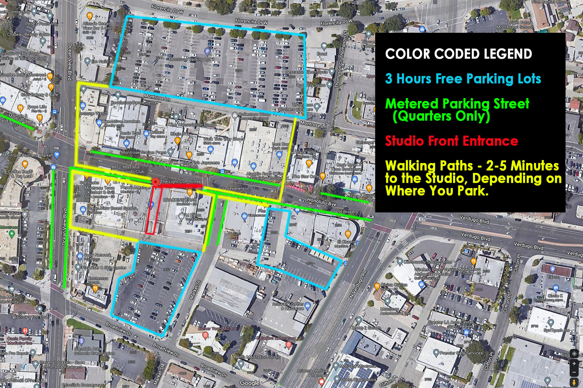 Map of parking options for The Light Committee